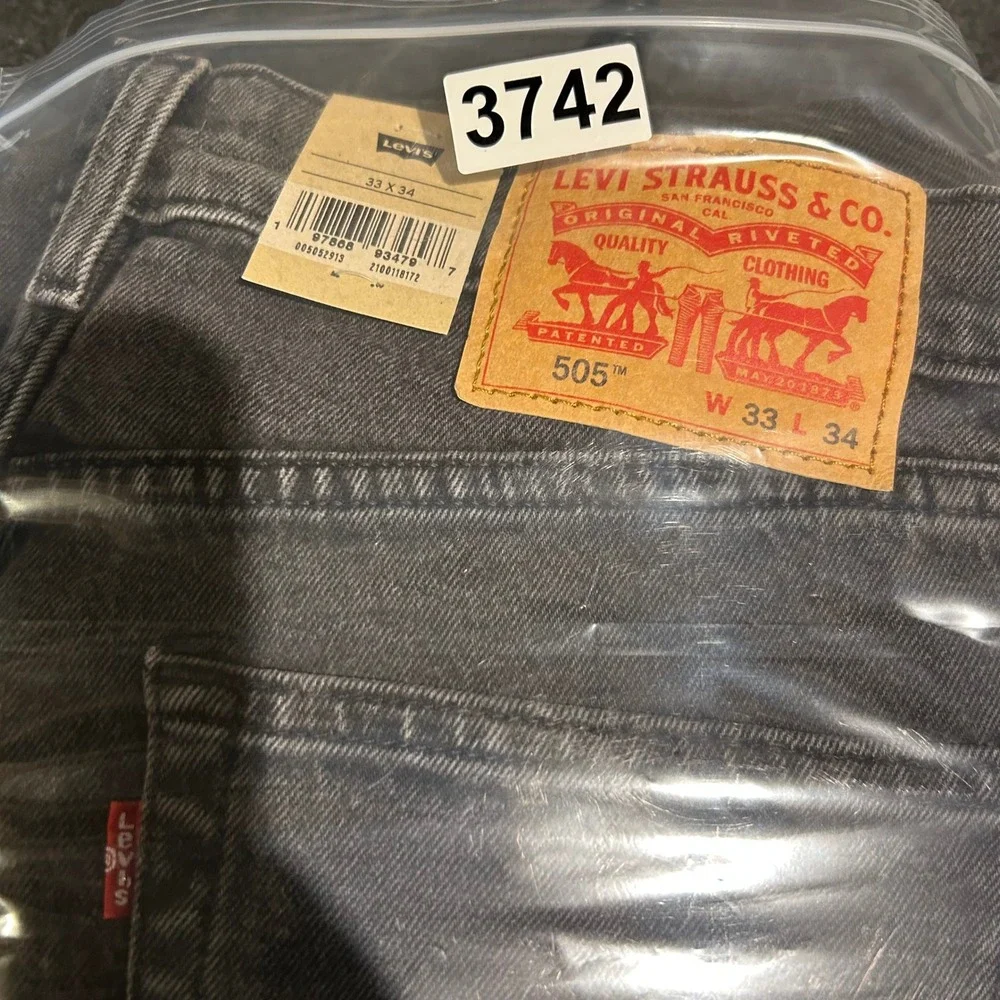 Levi's 505 Regular Straight Jeans Men 33x34 Washed Black Stretch Denim Pants